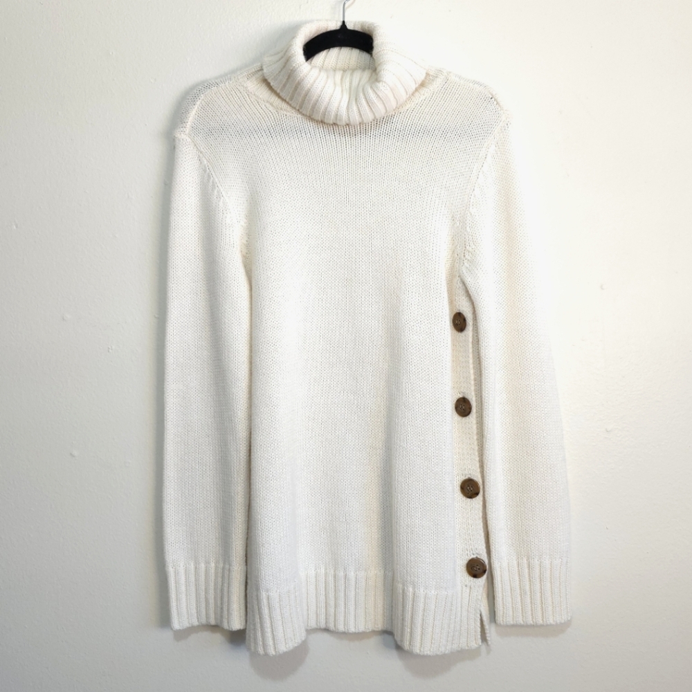 Moda International Cream Turtleneck Sweater with Button Detail